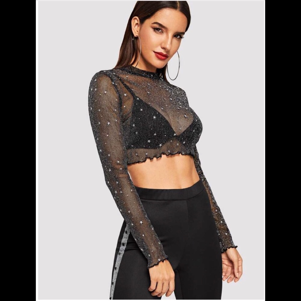 Lettuce Edge Star Glitter Sheer Crop Top - Picture 4 of 6